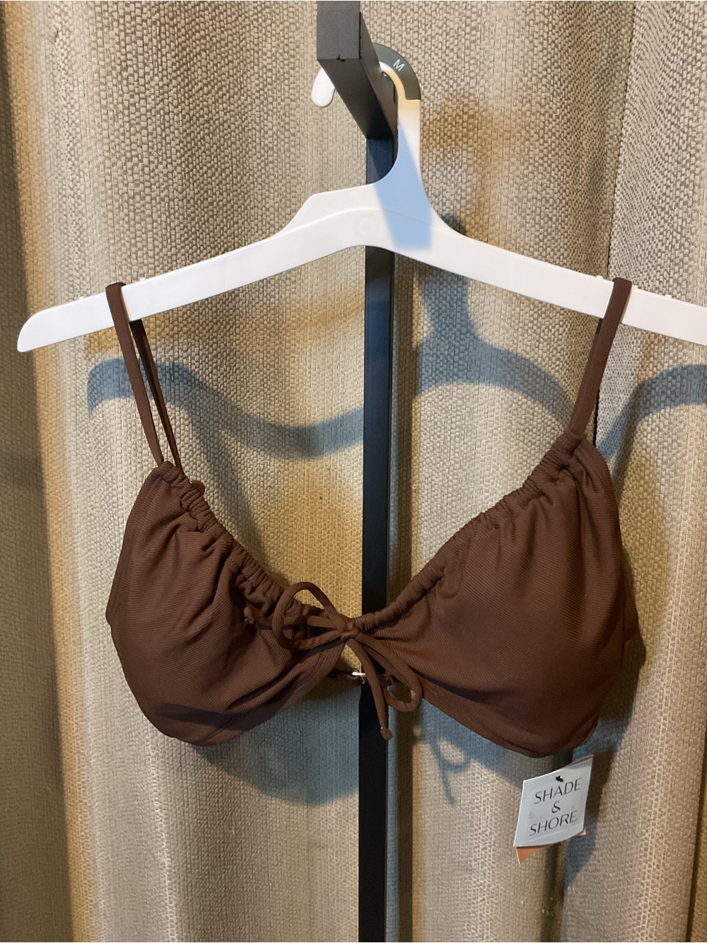 Shade & Shore Brown Tie-Front Bikini Top M